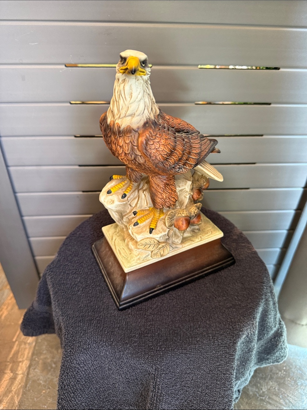 VINTAGE ceramic Eagle figurine. Standing On Pedestal With Leaves, Fruit.